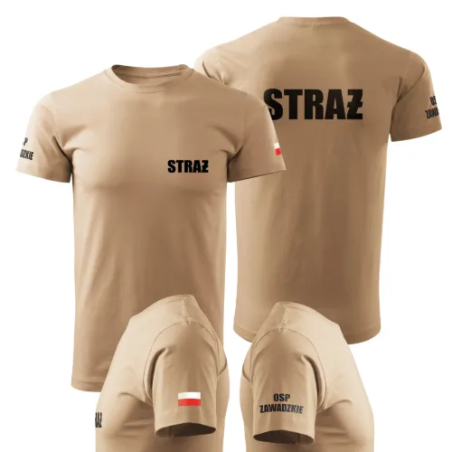 Koszulka STRAŻ piaskowa beżowa strażacka JRG PSP OSP