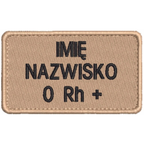 Imiennik piaskowy haftowany z grupą krwi 85×50 mm