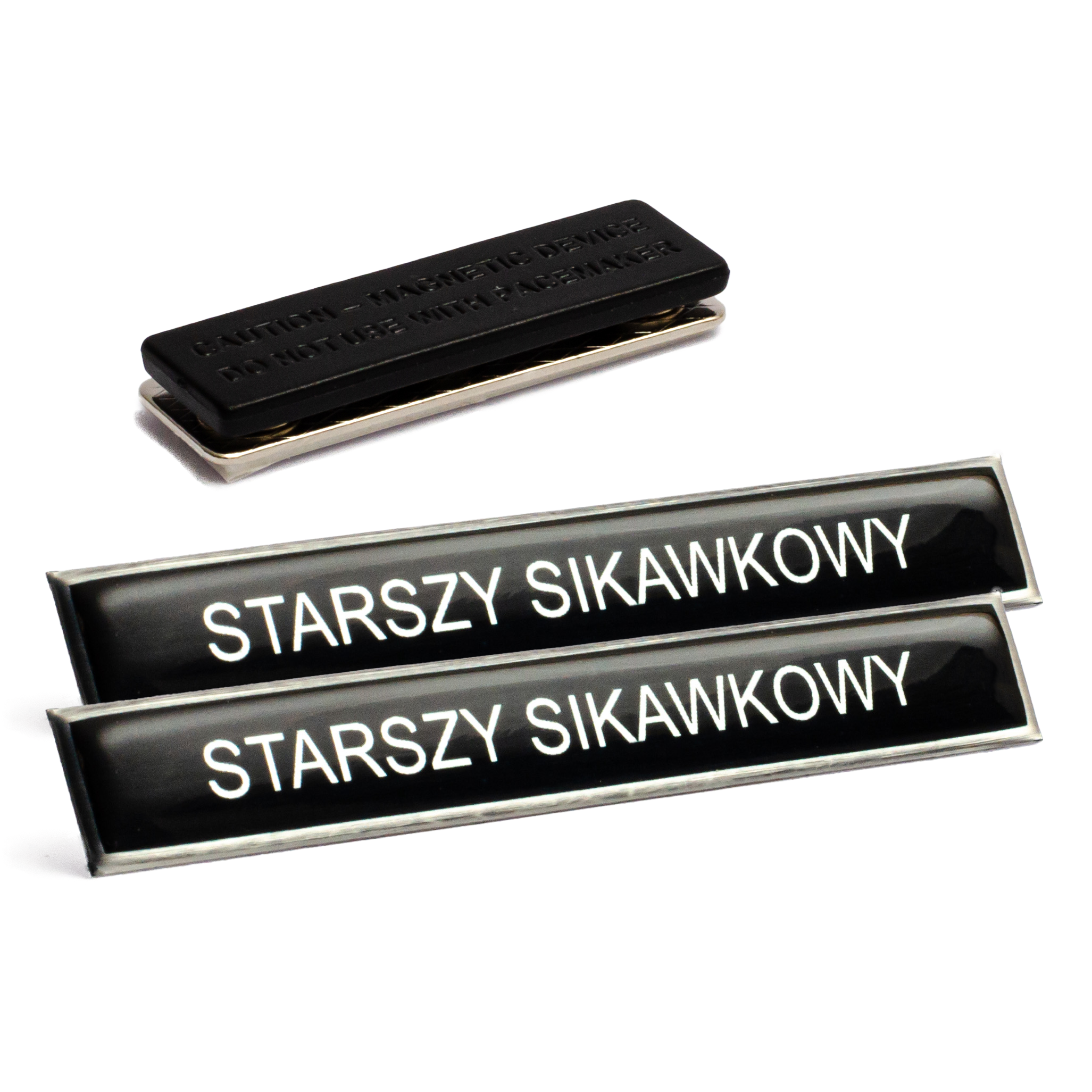 Polimerowy identyfikator imienny imiennik OSP na magnes ZESTAW 2 SZT.